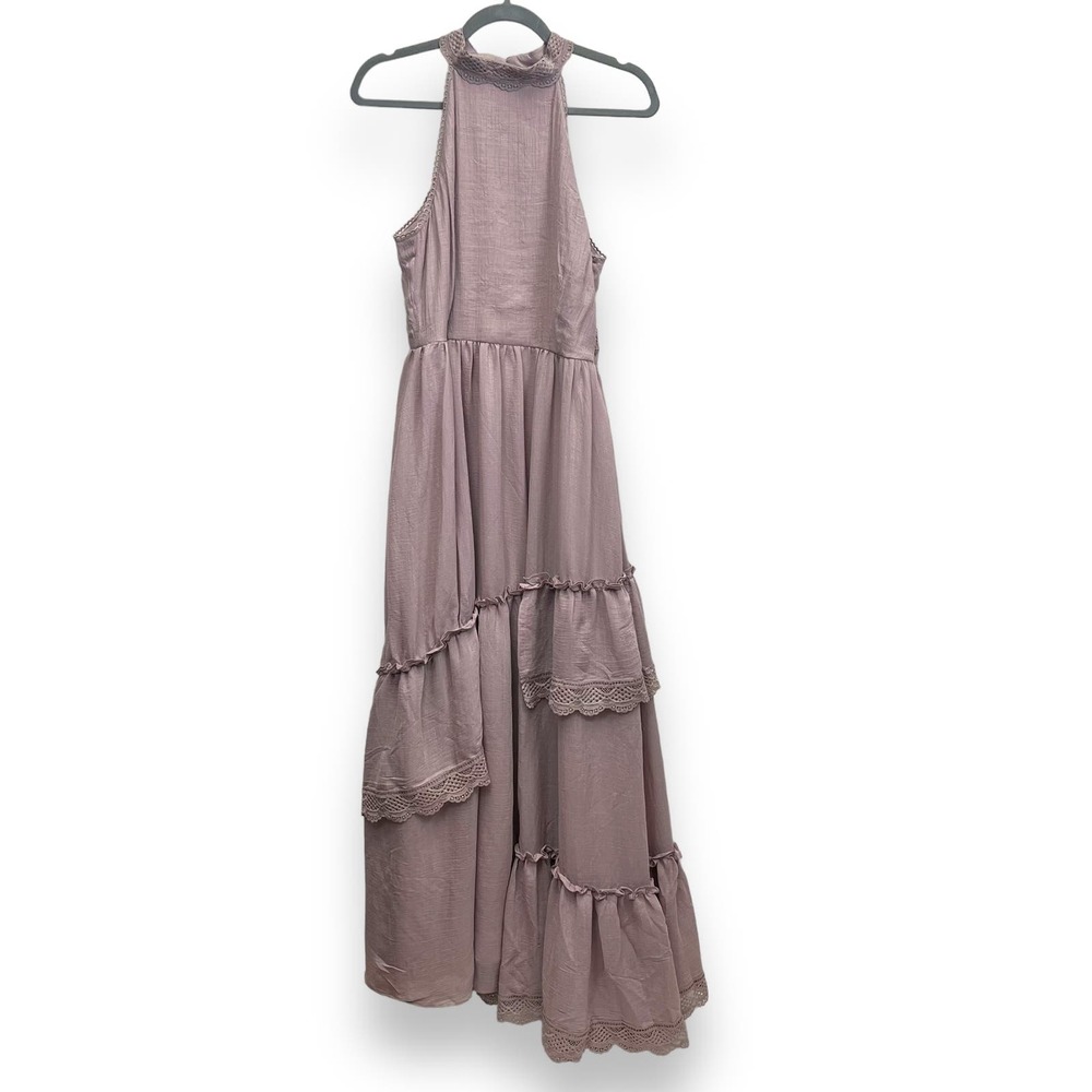 NWOT Joyfolie Sera Lace Halter Tiered Maxi Dress in Orchid Purple Size Medium